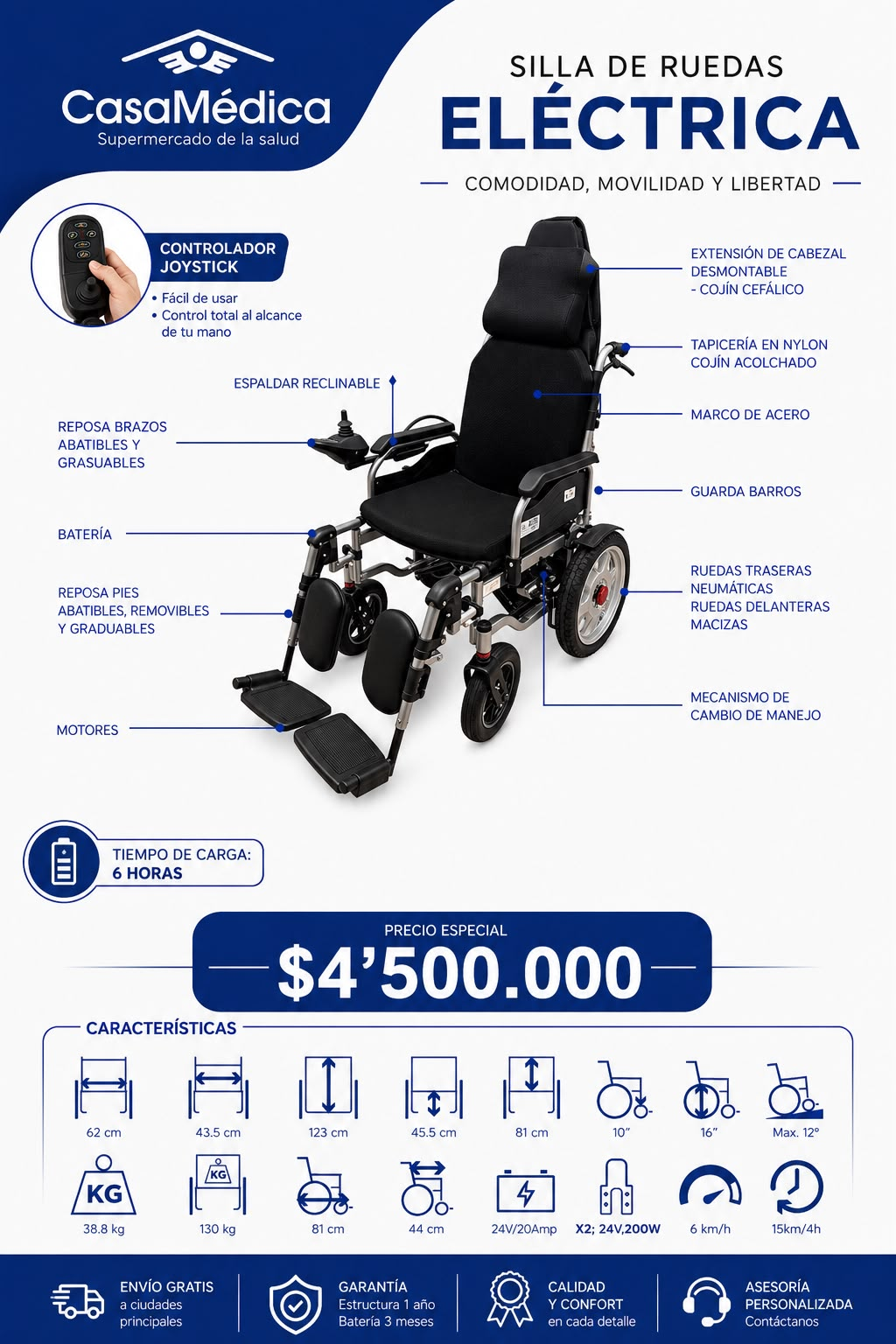 Silla Eléctrica Reclinable con Cabezal
